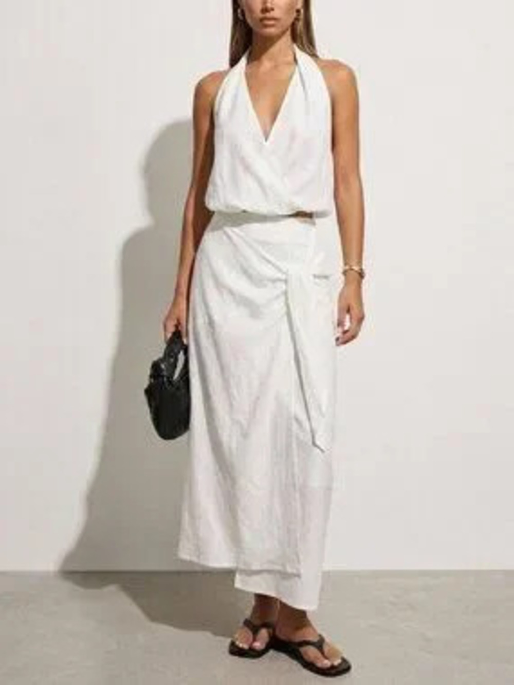White Elegant Women's Halter Neck Backless Top and maxi skirt Set